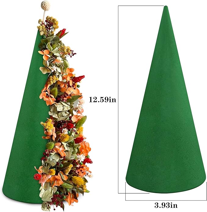 Max Shape Floral Foam Tree Cones for Christmas DIY Crafts, Large Size 12.5 x 3.9 Inche Green,Wet Floral Foam Flower Arrangement Kits for Xmas Party Decor Wedding,Birthday,PartyTable Decor (Green)