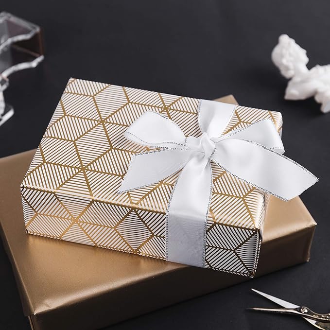 WRAPAHOLIC 30 Inch Navy Wrapping Paper - Jumbo Roll Gold and Navy Print with Cut Lines for Christmas, Birthday, Holiday, Father's Day, Baby Shower - 4 Rolls - 30 Inch x 120 Inch Per Roll