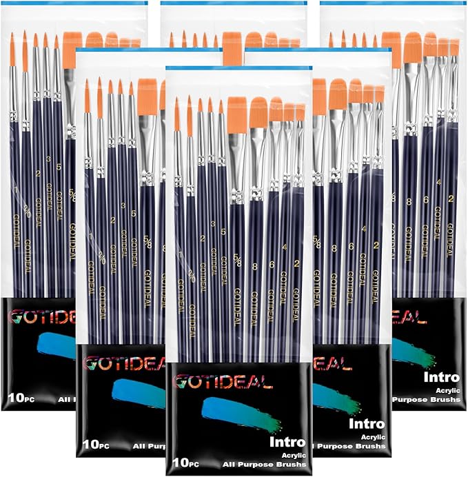 GOTIDEAL Paint Brush Set, 60 Pcs Round Pointed Tip, Small Nylon Hair Brushes for Acrylic, Oil and Gouache，Body, Face Nail Art and Rock Painting, Perfect for Kids & Adult