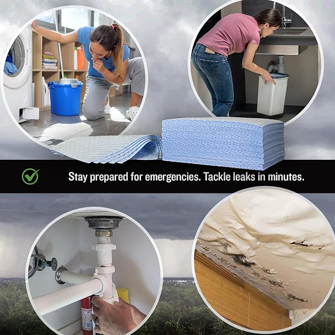 FlashDry Water Absorbent Pads 50 per Box, 17.5"x13.5" - Reusable and Hand Wringable Pads - Ideal for Water Leaks, Spills, Storm Damage Cleanup - Perfect for Basements, Garages, and Under-Sink Cabinets