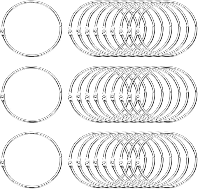 PATIKIL 3" x 3.2" Loose Leaf Binder Rings, 30 Pcs Metal Book Rings Nickel Keychain Ring for Paper Index Cards Flash Card Notebook Rings Office Home Book Binder, Silver Tone
