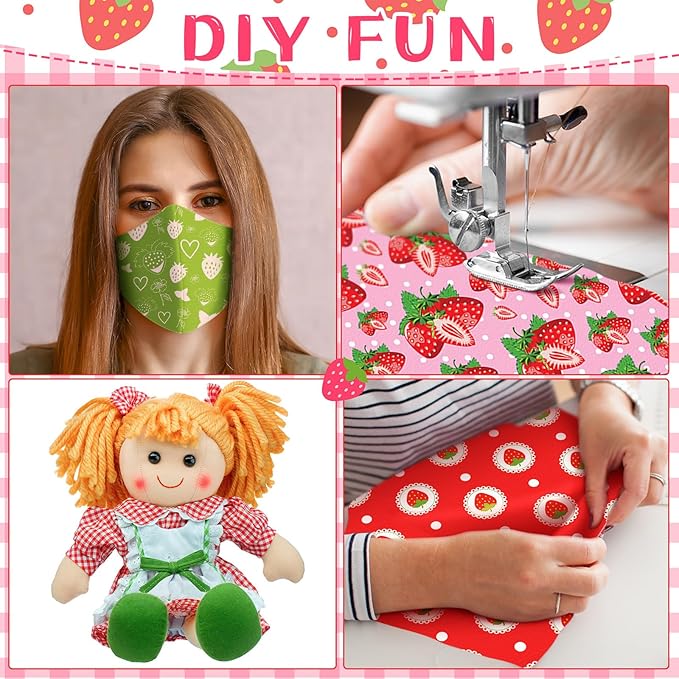 Ganeen 60 Pcs 10 x 10 Inch Strawberry Quilting Fabric Squares Multicolor Strawberry Printed Fabric Bundles Summer Fat Patchwork Precut Stripes for Summer Holiday Handmade Material Sewing DIY Crafts