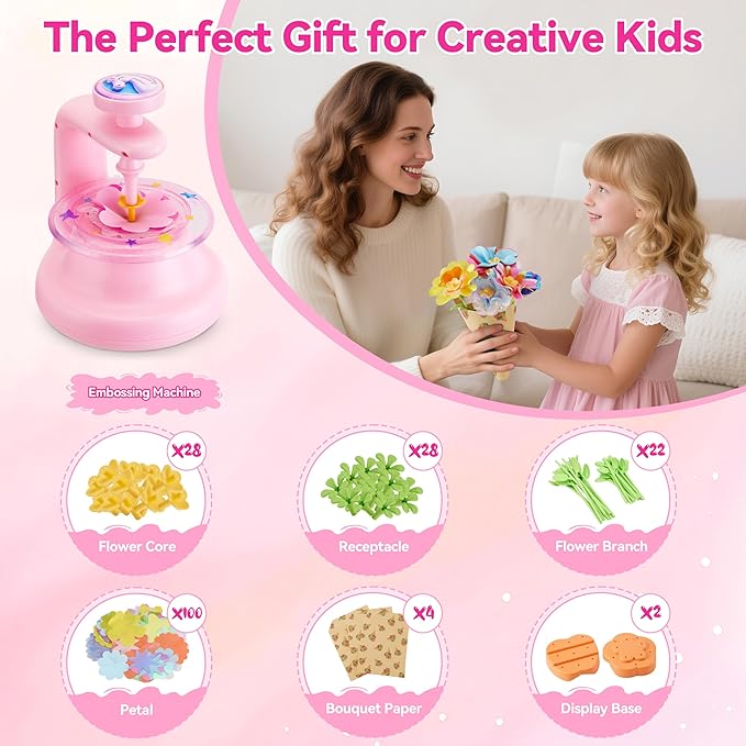 Hamdol DIY Flower Bouquet Craft Kit for Girls Ages 4-8, Creative Fabric Flower Making Set, Educational STEM Toy for Kids 5 6 7 8, Preschool Arts & Crafts Birthday or Christmas Gift for Boys and Girls