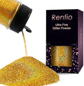 Renfio Holographic Ultra Fine Glitter Powder Metallic Resin Glitter 2.11 Oz (60g) PET Flakes Crafts Sequins 1/128" 0.008" 0.2mm Epoxy Chips Flakes for Tumblers Slime - Laser Gold