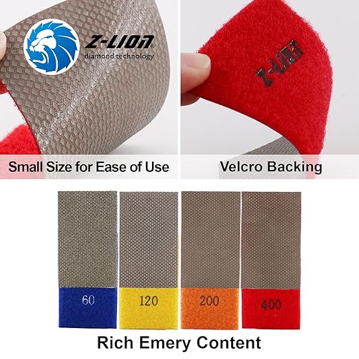 Z-Lion Diamond Abrasive Paper Sheets Diamond Sandpaper Nylon Back for Sanding Stone Glass Ceramic(4pcs/Set)