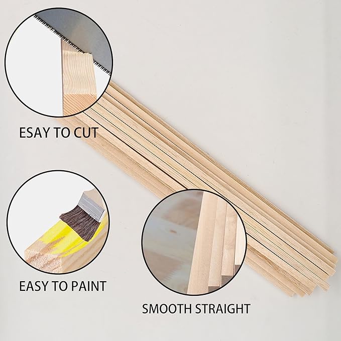 Premium 1/4" x 12" Balsa Wood Sticks 50pcs - Square Unfinished Lightweight for Architectural Models, DIY Crafts