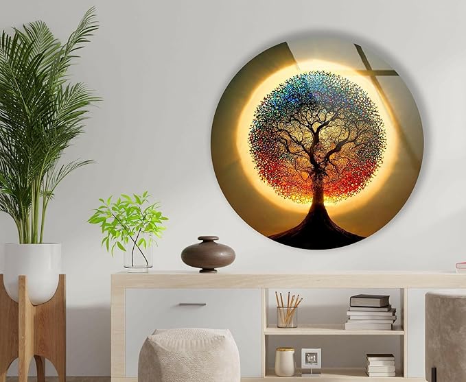 My Photostation.com 15.8''(40cm) Diameter Life of Tree Round Glass Wall Art Tempered Glass Printing Wall Decor Large Wall Art Wall Hangings