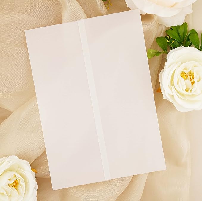 Puremigo 220 Pack Luxury Pre-Folded Vellum Jackets for 5x7 Invitations - Transparent Wedding Invitations Wraps - 115GSM Paper