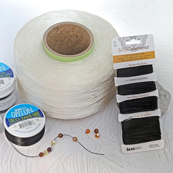 The Beadsmith Opelon Stretch Cord – Elastic Beading Fiber, Black, 0.23 mm Diameter, 5 Meters (16.4 ft) Spool