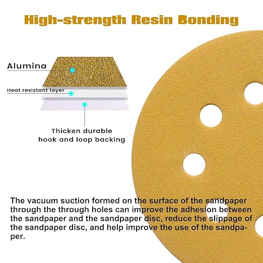 100PCS 5 Inch 8 Hole Sanding Discs 600 Grit,Gold Round Hook and Loop Sandpaper for Random Orbital Sander