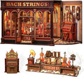 CUTEBEE Book Nook Kit - DIY Miniature House Dollhouse Kit for Adult and Teens, Booknook Bookshelf Decor Alley Model Build with LED Light, Gifts for Family and Friends (Bach Strings)