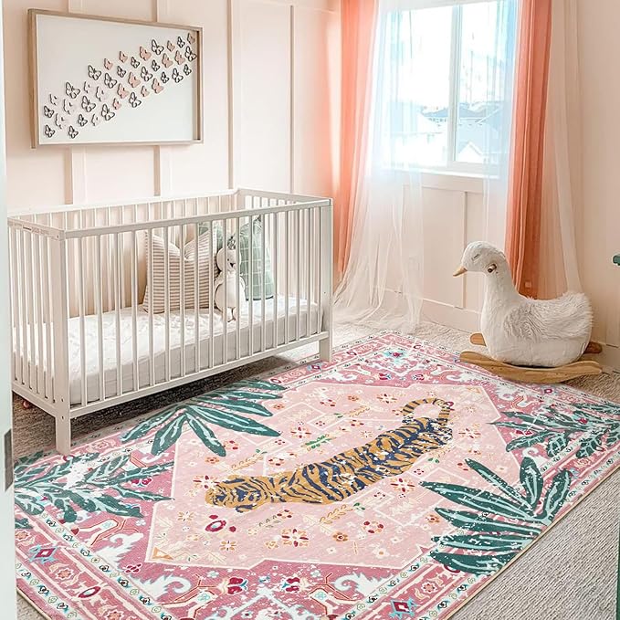 Washable Hippie Rugs Boho Vintage Tropical Jungle 4x6 Area Rugs Accent Oriental Carpet for Bedroom Kitchen Dining Living Room Modern Indoor Entry Entrance Tribal Floor Rug