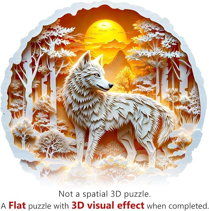 Wooden Puzzles for Adults, 3D Wolf Wooden Puzzles 290 Pieces, Unique Animal Shaped Wood Challenging Jigsaw Puzzles Gifts for Adults, 13.4x13.4in