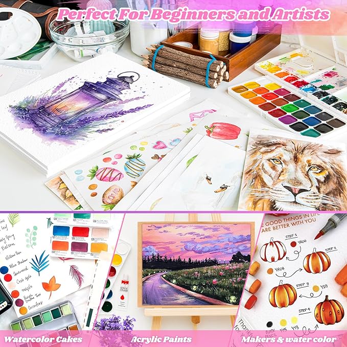 Watercolor Paper, 250 Sheets Water Color Paper Bulk, Art Supplies for Kids Adults, 9"x12" Artist Sketch Easel Painting Drawing Paper, Valentines Day Easter Basket Stuffers, Teacher & School Supplies