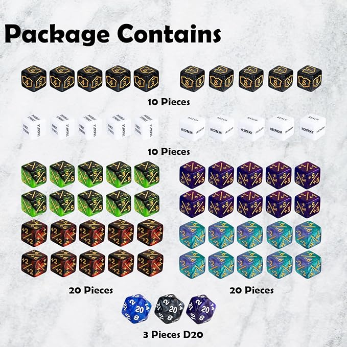 63 PCS Abilities Keyword Magic Counter Dice MTG Counters Dice Set Life Buff Tokens D6 Dice Compatible with MTG, TCG, Card Gaming Accessories