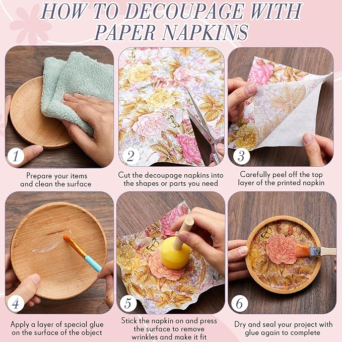 Crtiin 36 Pack 9 Styles Decoupage Napkins Assorted Floral Decorative Decoupage Napkins Chinoiserie Cocktail Paper for DIY Crafting Birthday Party, Each Unfolded 13 Inch(Rural Floral)