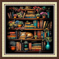 Findvoor Counted Cross Stitch Kits for Adults Full Range of Cross Stitching Embroidery Unprinted Pattern for Beginners, 11CT Needlepoint Kit Patterns Embroidery Kits-Bookshelf Cat 18x18 inch