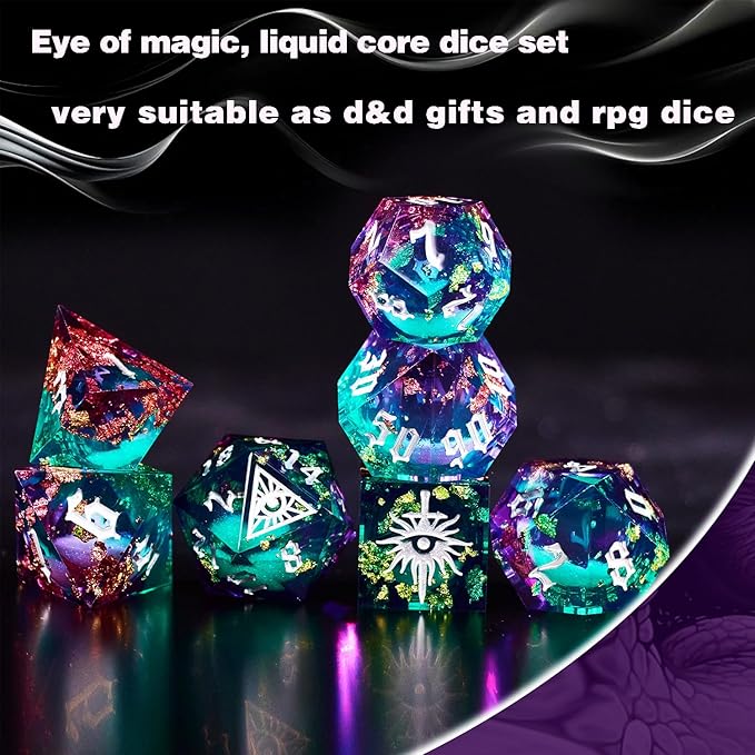 Third Mystery Eye Liquid Core DND Dice Set for Role Playing Games, 7 PCS Dungeons and Dragons Dice Set with Metal Box for D&D Gifts, RPG DND Starter Dice Set