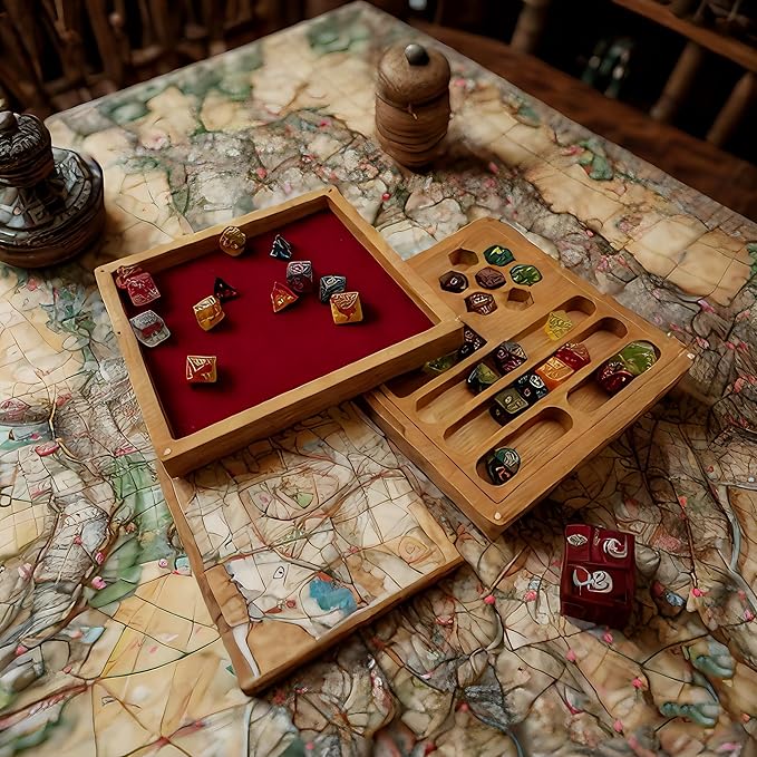 Bamboo Dice Box DND Dice Case 2 in 1 Dice Tray and Storage 7.5 x 7.5 Inch DND Dice Holder Dice Vault with Magnetic Lid Dice Rolling Tray Combined into One for RPG