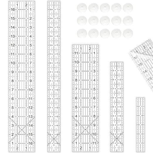 Quilting Rulers, Sewing Ruler, Acrylic Ruler for Sewing and Quilting,Cutting Ruler with Non-Slip Rings (3"x17",1.5"x17",3"x12",1.5"x10",1"x6") (Black and White)