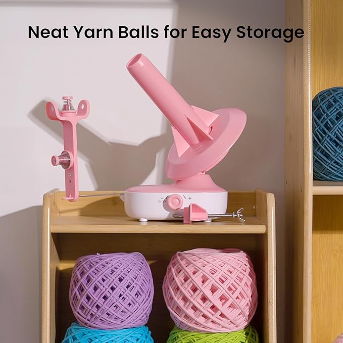 Etcokei Electric Yarn Ball Winder Pro for Crocheting, Upgrade Dual-Spring Tension 10oz Large Capacity, Stepless Speed Automatic Yarn Wool Spinner Roller, Ideal Present for Crochet Lovers(Pink)