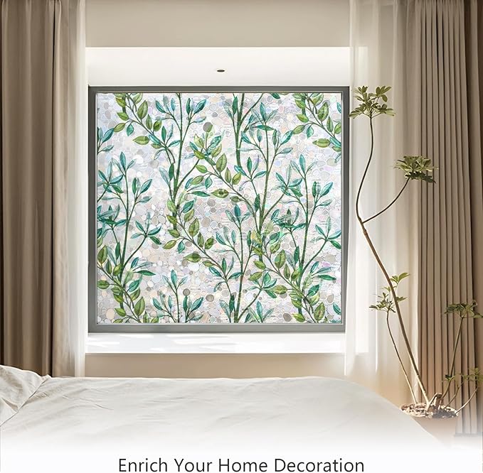 LEMON CLOUD Window Privacy Film, Stained Glass Window Film, Decorative Rainbow Window Clings, Static Cling Non Adhesive Door Stickers, Anti-UV Sun Blocker Heat Control for Home 35.4 x 78.7 inches