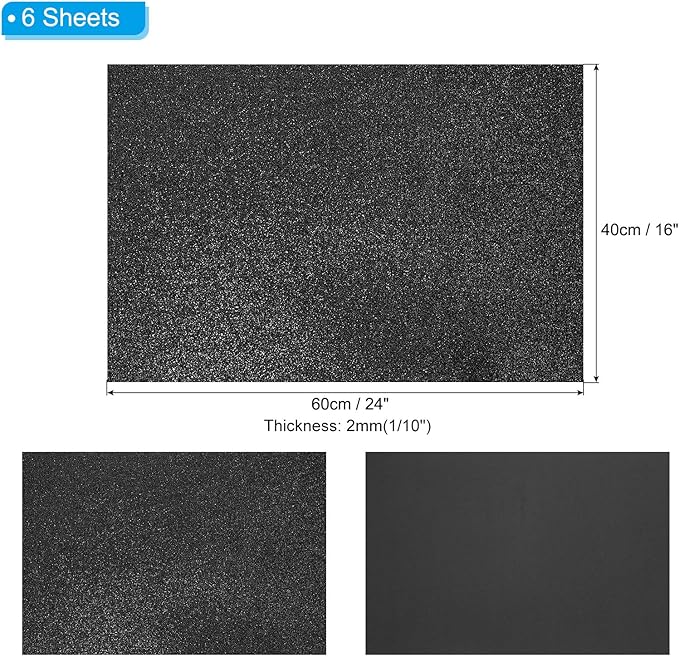PATIKIL 2mm(1/10") Thick Non Adhesive Glitter Foam Sheet 16x24inch(40x60cm) Black, EVA Shiny Foam Board for Craft, 6 Pcs