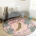 Washable Pink Rugs Thin Oriental Boho Vintage Cute Tropical Leopard 4ft Round Area Rugs for Bedroom Kitchen Dining Living Room Office Indoor Entryway Distressed Nursery Circle Carpet