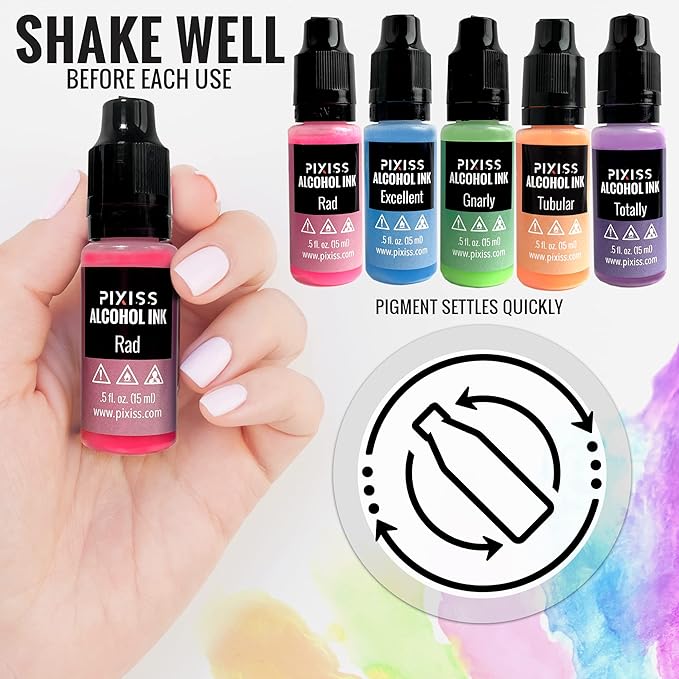 Pixiss Glow in The Dark Alcohol Ink Set - 5 Shades of Brilliantly Glowing Alcohol Ink for Epoxy Resin Supplies, Yupo Paper, Tumblers, Coasters - Resin Colorant for Epoxy Resin and Resin Art Supplies