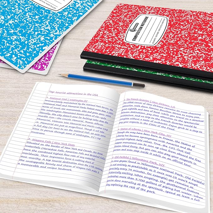 Rosmonde 50 Pack Bulk Composition Notebooks, Wide Ruled, 200 Pages (100 Sheets), 9-3/4 x 7-1/2, Hard Cover, Bulk School Supplies, Assorted Colors Marble Composition Journal, Bulk Notebooks for School
