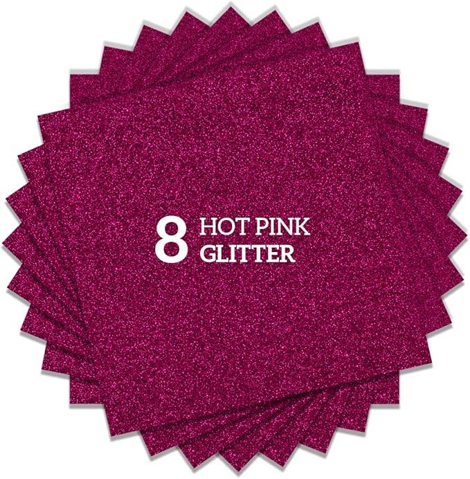 Hot Pink Glitter HTV Heat Transfer Vinyl Bundle 8 sheets-12 x12 Iron on Vinyl for T Shirts Hats Clothing Compatible with Cricut Cameo Heat Press Machine