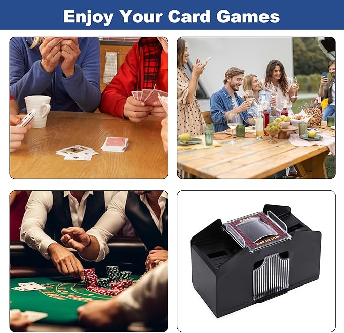 ITOME Automatic Card Shuffler, 2/4/6 Decks Electric Heavy Duty Card Shuffler for Cards Rechargeable and Battery Operated Perfect for Poker, UNO and Card Games