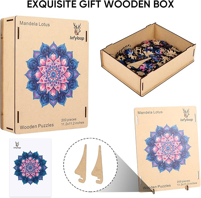 Wooden Puzzles for Adults 471 Pieces, Mandela Lotus Jigsaw Puzzles, Unique Design Color Challenge Adult Puzzles for Family Game Gift, Home Decor, 16.4x16.5 inch