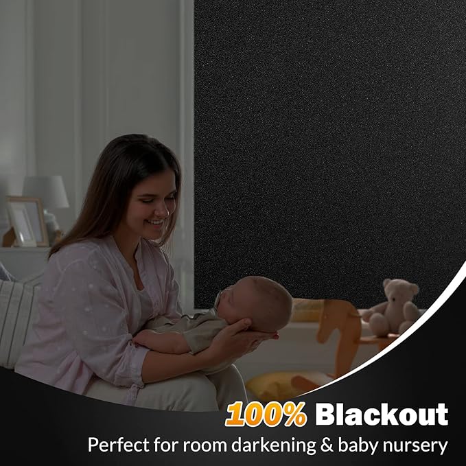 rabbitgoo Blackout Window Film, Sun Heat Blocking Privacy Cover for Glass, Removable Opaque Room Darkening Dark Black Out Window Covers Tint Shades for Home Day Sleep Light Blocker 23.6 x 118.1 Inches