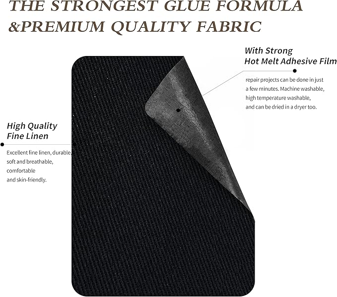 KING MOUNTAIN 100% Cotton Fabric Iron-on Repair Patch, Inside&Outside Clothes Repair Patch, 3"x60" with Backing Glue Repair Decorative Patch kit (Black)