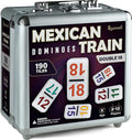Queensell Mexican Train Dominoes Set with Numbers - Double 18 Dominos Set for Adults and Kids - Mexican Dominoes Train Game Night Games for Adults with Wooden Hub and Aluminum Case
