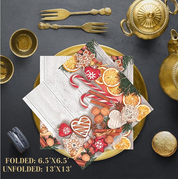 20-ct 13x13 Christmas Paper Decoupage Napkins, 3-Ply Servilletas Tissue Napkin for Dinner and Parties, Disposable Napkins (Flavors)