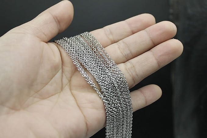 Wholesale 12 PCS Genuine Stainless Steel Fine Cable Chain Necklace Chains Bulk for Jewelry Making (26 Inch(2MM))