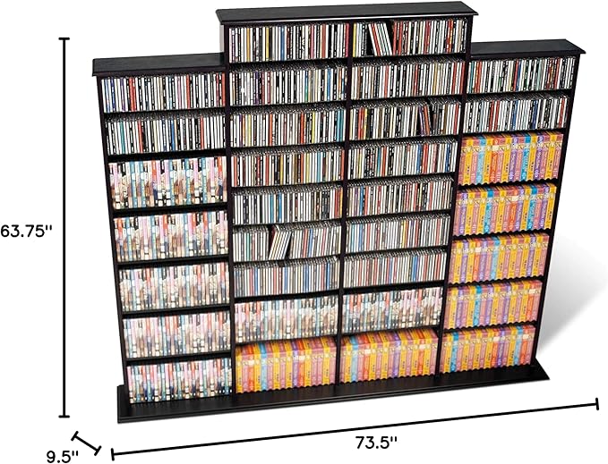 Prepac 4 Column Tall Cabinet Media Storage, 73.5" Wide, Black