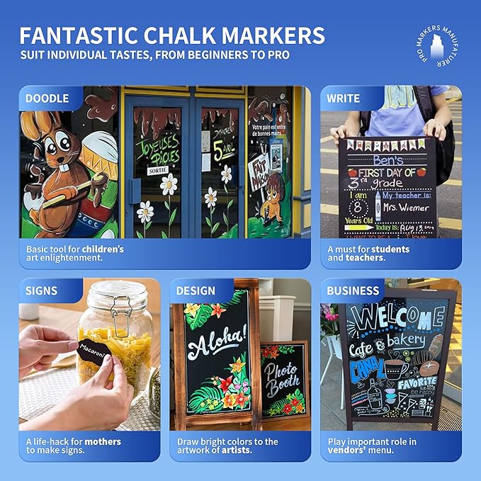 White Liquid Chalk Markers - Chalk Markers White - Dry Erase Markers Pen - for Chalkboard Signs, Windows, Blackboard, Glass
