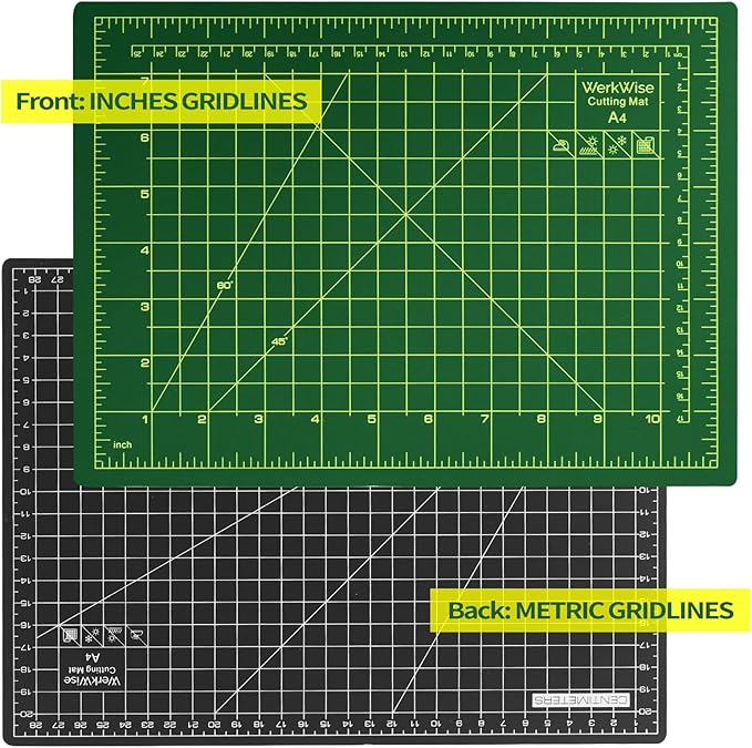 Thickness-Upgraded 9" x 12" Self Healing Sewing Mat, WerkWise Rotary Cutting Mat, Double Sided 5-Ply 9x12 Inch Cutting Board for Quilting, Fabric, & Crafts, Use with Rotary Cutters (Green & Black)
