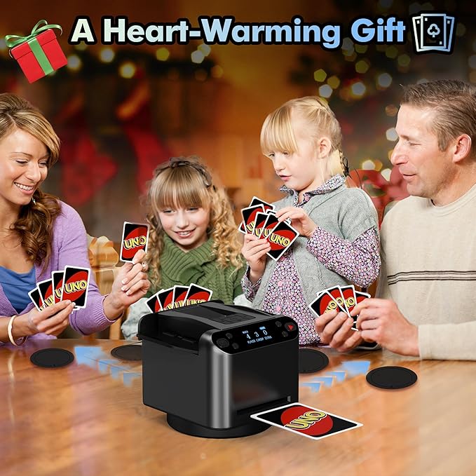 Automatic Card Shuffler and Dealer Machine 360° Rotation, Supports 12 Players, Rechargeable Card Shufflers, UNO Shuffler Card Machine Perfect for Rummy, Poker, Phase 10, Skip-Bo, Texas Hold'em