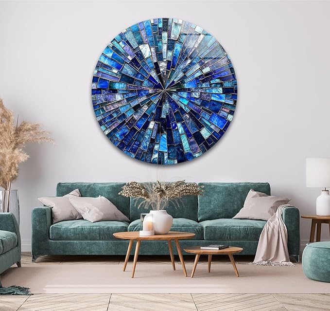 My Photostation.com 20''(50cm) Diameter Radiant Mosaic Burst Round Glass Wall Art Tempered Glass Printing Wall Decor Large Wall Art Wall Hangings