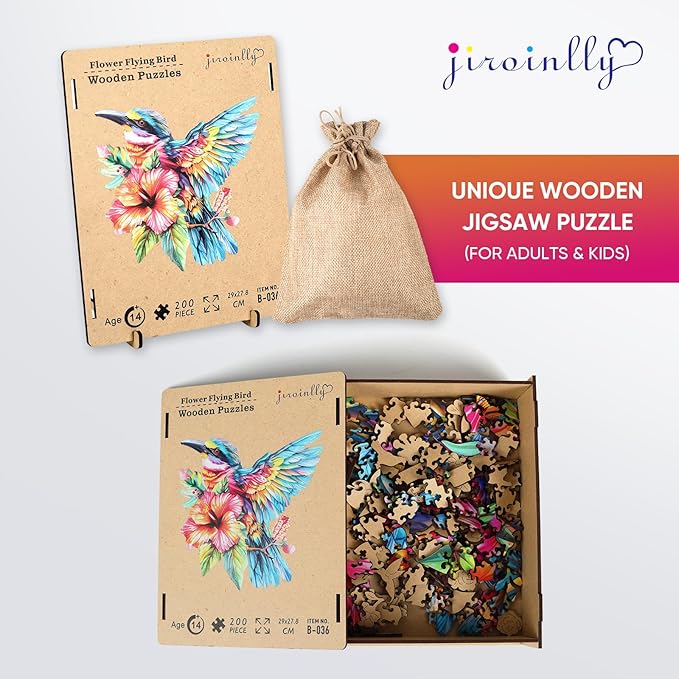 Wooden Jigsaw Puzzles -Hummingbird Wooden Puzzles for Adults, 500 Pcs King Size 17.3'' x 16.6'', Luxurious Shaped Wood Puzzle, Beautiful Package, Best Gift for Adults and Kids, Family Game