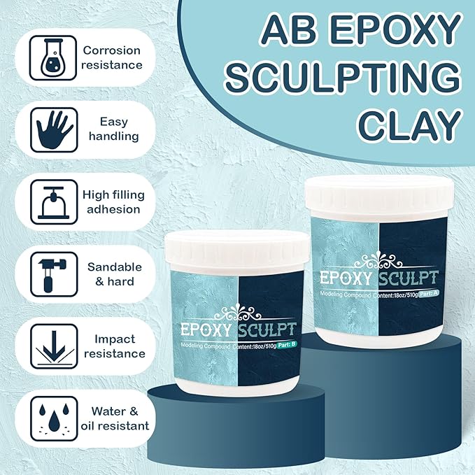 AB Epoxy Sculpt Clay, 2 Part Modeling Paste Clay Compound (A & B) 2 Pound, Epoxy Sculpture Clay for Sculpting, Modeling, Repairing, Filling and Retrofitting (White)