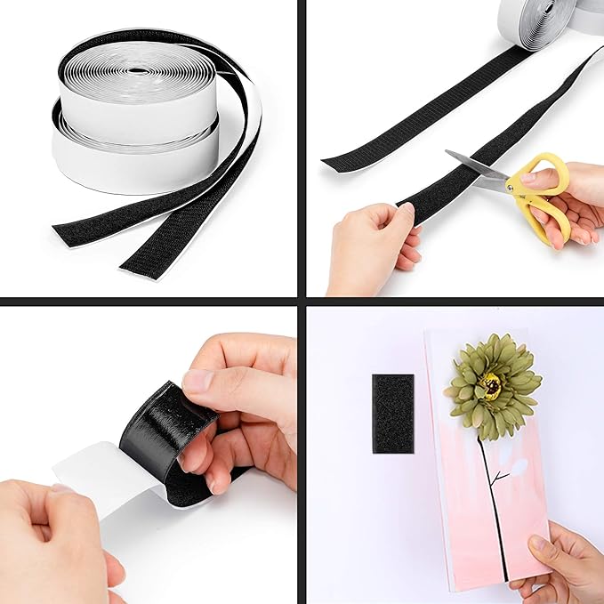 BRAVESHINE Industrial-Strength Self Adhesive Hook and Loop Roll - 1.2 Inch 16.5FT Double Sided Hook and Loop Strips Fasteners Tape for Sewing, Pedal Board, Mounting or Hanging Items - Black Tapes