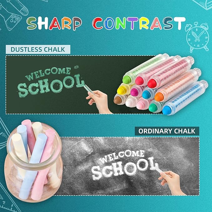 24 Pcs Dustless Chalk Colored twistable Chalk for Blackboard Doodling, Drawing, Writing, Colour Mixture