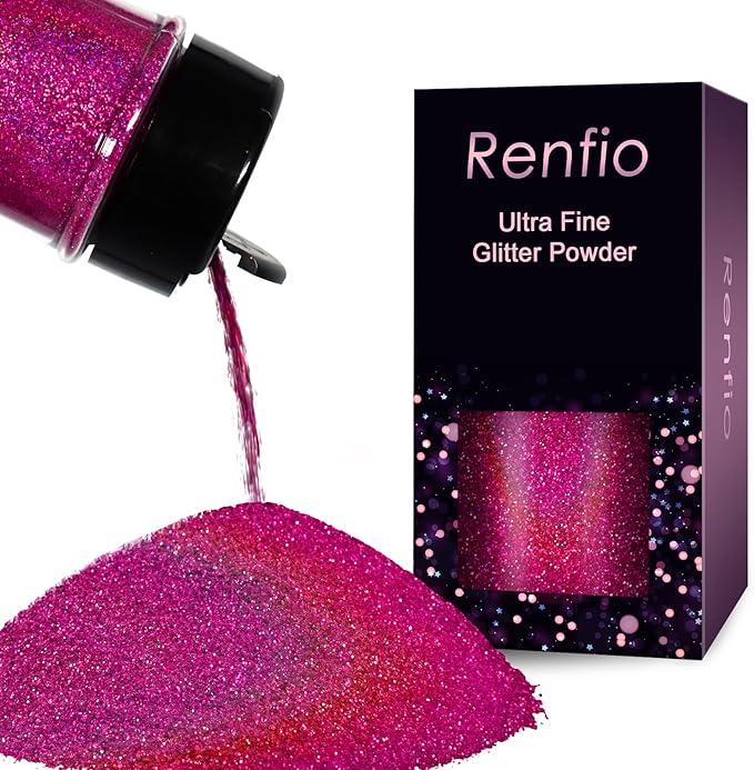 Renfio Holographic Ultra Fine Glitter Powder Metallic Resin Glitter 2.11 Oz (60g) PET Flakes Crafts Sequins 1/128" 0.008" 0.2mm Epoxy Chips Flakes for Tumblers Slime - Laser Rose Red