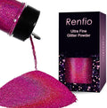 Renfio Holographic Ultra Fine Glitter Powder Metallic Resin Glitter 2.11 Oz (60g) PET Flakes Crafts Sequins 1/128" 0.008" 0.2mm Epoxy Chips Flakes for Tumblers Slime - Laser Rose Red