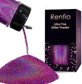 Renfio Holographic Ultra Fine Glitter Powder Metallic Resin Glitter 2.11 Oz (60g) PET Flakes Crafts Sequins 1/128" 0.008" 0.2mm Epoxy Chips Flakes for Tumblers Slime Roses - Laser Purple